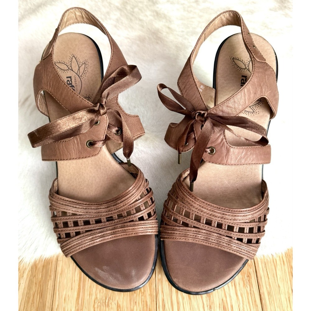 Umberto Raffini womens brown wedges with‎ front tie open toe size 38 Or 7.5